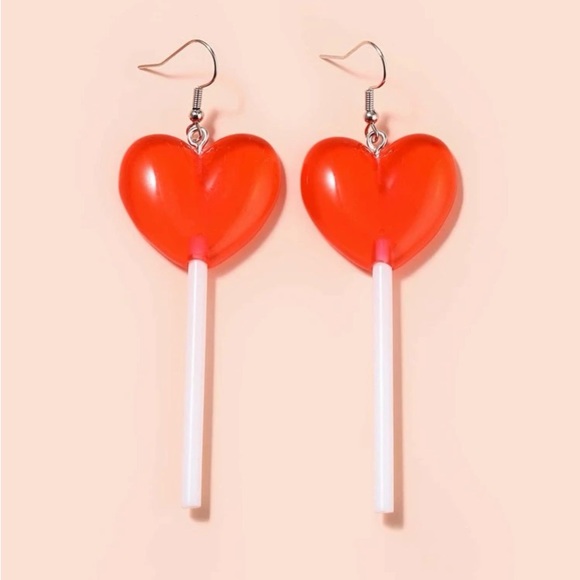 Fun Valentine’s❤️🍭Red Heart Lollipop Dangle Earrings - Picture 4 of 10